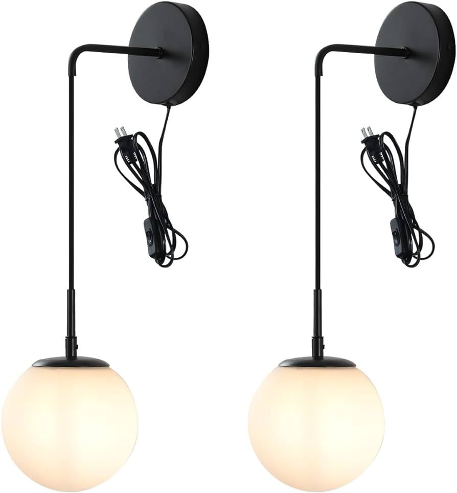 Wall Sconces Set of Two,Plug in Wall Sconces,Matte Black Wall Lamp with Plug in Cord and On/Off S... | Amazon (US)