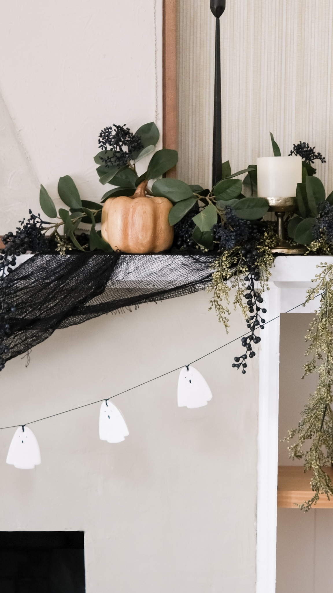 DIY ghost garland tutorial 
A look for less DIY of the McGee Ghost Garland for a fraction of the cost: $12 vs. $89!

6 oz. White Sculpty Oven Bake Clay
Ghost Cookie Cutter (or go freehand)
Black Braiding Cord
Black Acrylic Paint

Roll out Sculpty clay with a rolling pin, use your cookie cutter or template, or go freehand and cut out ghost(s). I am using six oz of clay, which made eight ghosts. With a toothpick, poke holes at the top for stringing the cord. Bake on a cookie sheet at 275 degrees for 20 minutes.

Once cooled, add the ghost face (eyes, mouth) with acrylic paint and let dry. Cut your braiding cord to size, leaving extra for hanging. I spaced my ghosts out 6" apart and attached them by pinching the cord in half, threading through the hole, pulling the cord up around the object you are tying the knot over. Try to make sure the cords don't become twisted.  Pull the other two strands through the loop. This is a lark head knot.


Halloween DIY, Halloween Craft, Halloween Garland, Halloween Home Decor


#LTKhome #LTKfamily #LTKSeasonal