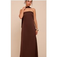 Chocolate Satin Bandeau Scarf Detail Maxi Dress | PrettyLittleThing US