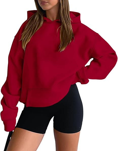 onlypuff Women Hoodies Casual Pullover Long Sleeve Sweatshirt Kangaroo Pocket Drop Shoulder Sweat... | Amazon (US)