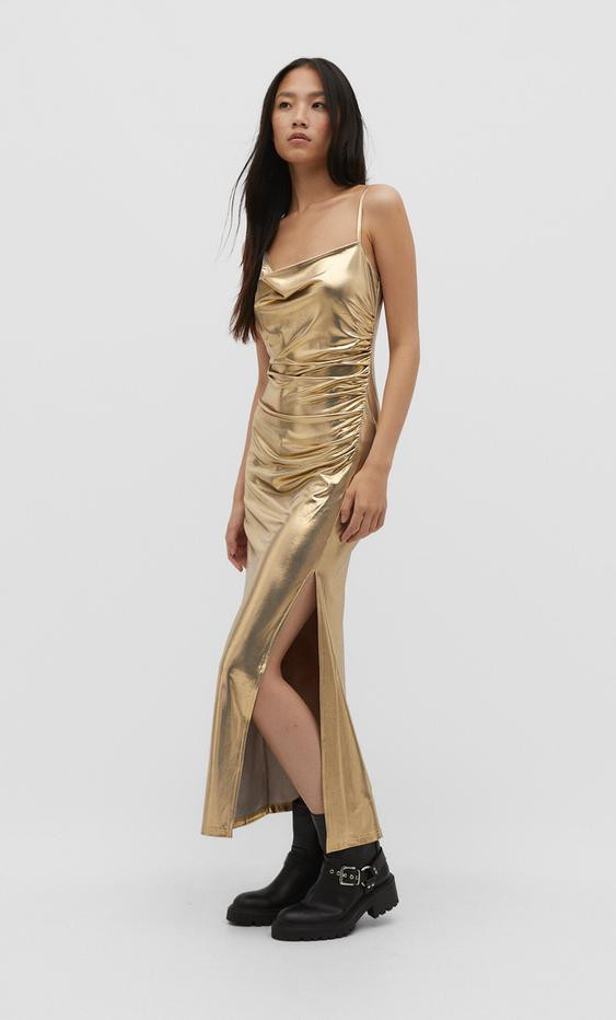 Gold strappy dress | Stradivarius (UK)
