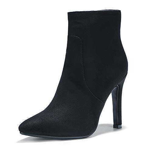 IDIFU Black Ankle Boots for Women High Heel Pointed Toe Boots Side Zipper Stiletto Booties (Black Suede, 8.5 M US) | Amazon (US)