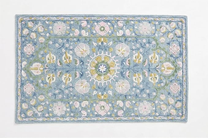 Hand-Tufted Wool & Viscose Area Rug (3x5 Ft) - Blue with Delicate Floral Pattern, Luxurious Soft ... | Amazon (US)