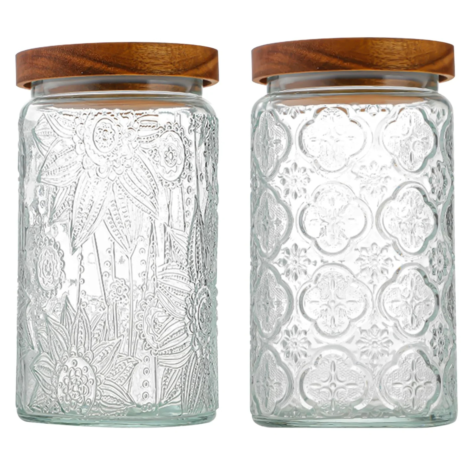 34 OZ/2 PCS Glass Storage Jar with Airtight Bamboo Wooden Lids, Vintage Food Containers Canisters... | Walmart (US)