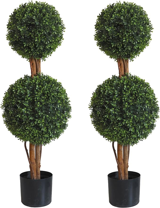 Lifelike Indoor&Outdoor use 3Ft Boxwood Double Ball Topiary Trees Faux Topiary Tree for Porch,Hom... | Amazon (US)
