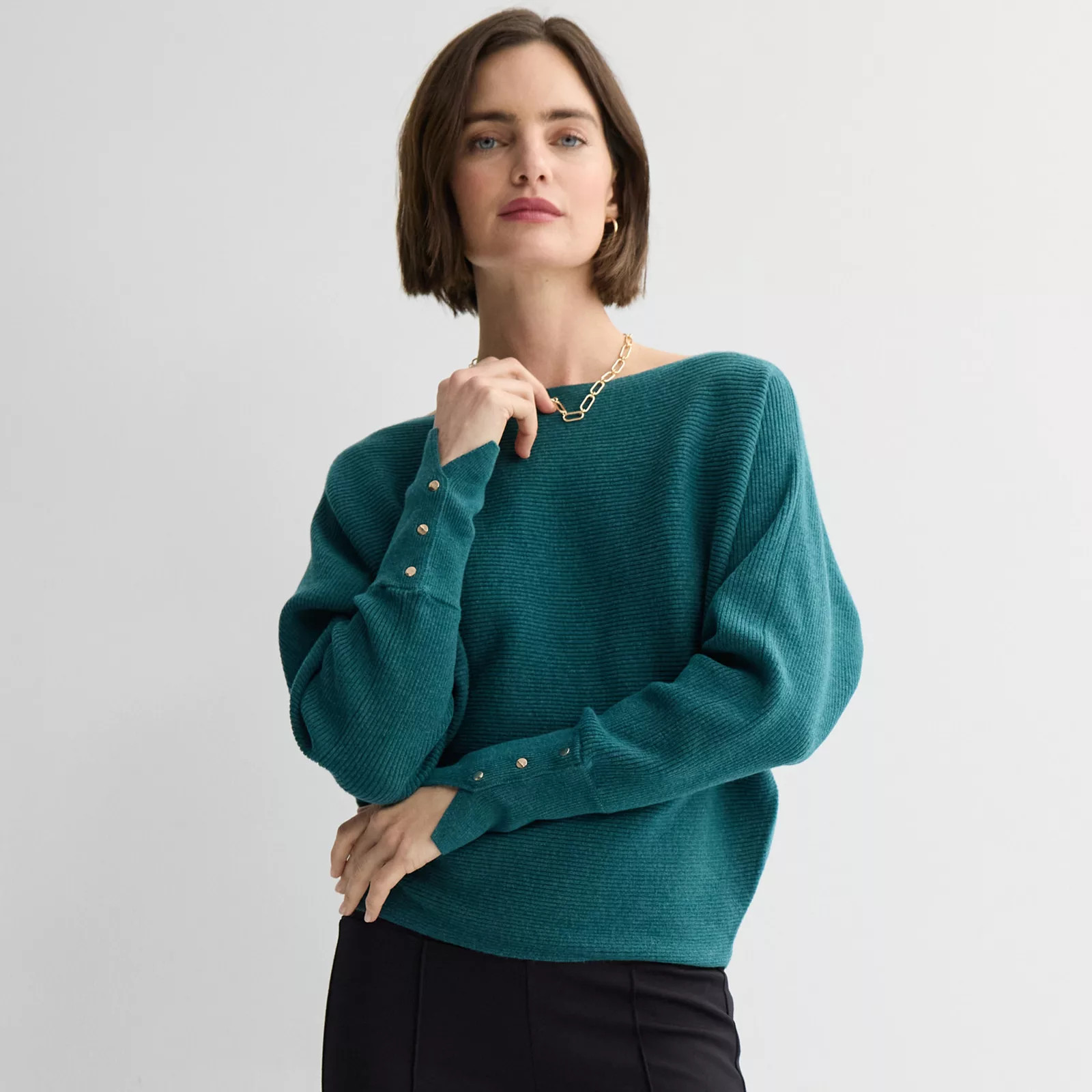 Women's Nine West Dolman Sweater With Buttons, Size: Small, Mineral Black | Kohl's