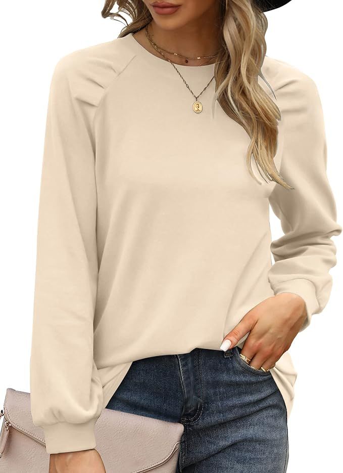XIEERDUO Women's Crewneck Sweatshirts 2022 Fall Trendy Puff Sleeve Dressy Shirts Winter Casual Pu... | Amazon (US)