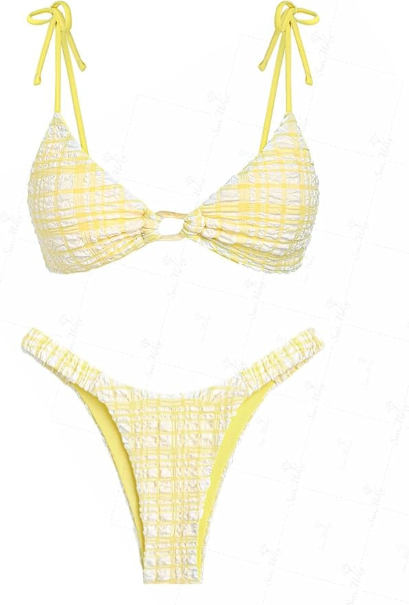 seamoly Tie Side Floral Smocked Shirred Triangle Bikini Set | Amazon (US)