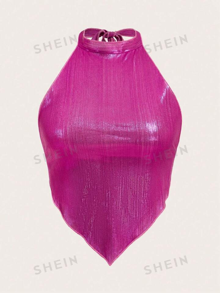 SHEIN ICON Y2k Glossy Asymmetrical Hem Halter Top | SHEIN