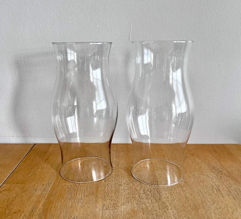 Pair of 11.5h Clear Glass Hurricane Lamp Chimney Shades Candle Covers - Etsy | Etsy (US)