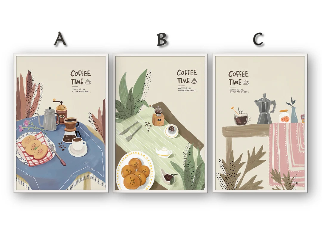Watercolor Coffee Time Art Prints by Off White Framed, Coffee Shop Decor, Home Decor, Youth Wall ... | Etsy (US)