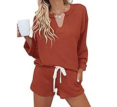 Ekouaer Women Pajama Set Waffle Knit Set | Amazon (US)