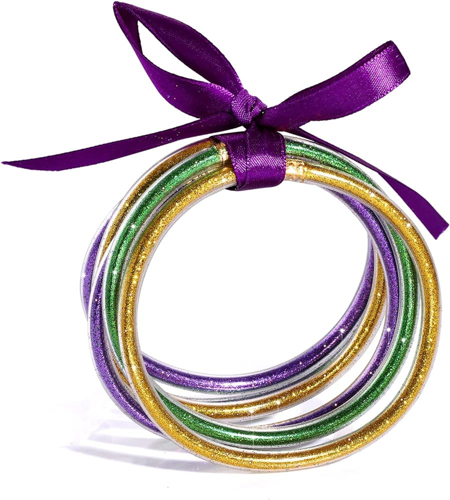 FAERLIIRY Mardi Gras Bracelets Glitter Jelly Bangles Glitter Filled Jelly Silicone Bracelets for ... | Amazon (US)