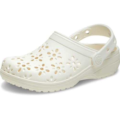 Crocs Unisex-Child Classic Clogs with Floral Cut Out Design, Kids and Toddler Shoes, Chalk, 11 Little Kid | Amazon (US)