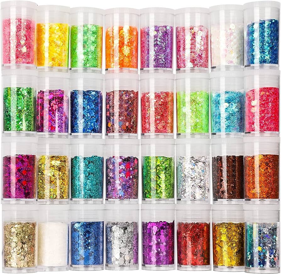 Festival Chunky and Fine Glitter Mix, Teenitor 32 Colors Chunky Sequins & Fine Glitter Powder Mix... | Amazon (US)