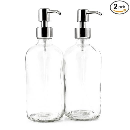 16-Ounce Clear Glass Boston Round Bottles w/Stainless Steel Pumps (2 Pack), Great for Essential O... | Amazon (US)