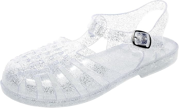 Toddler Jelly Sandals for Girls Unisex Boys Jellies Shoes T-Strap Soft Clear Flats Silver Slipper... | Amazon (US)