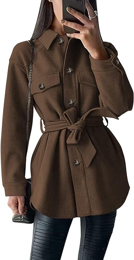 PRETTYGARDEN Women's 2023 Fashion Winter Trench Coats Lapel Button Down Peacoat Belted Outwear Ca... | Amazon (US)