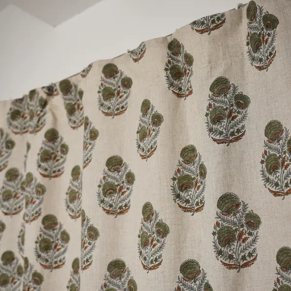 Fabdivine Handmade Floral Block Print Window or Door Room Décor Viscose Linen Curtain - 54"X89" ... | Bed Bath & Beyond