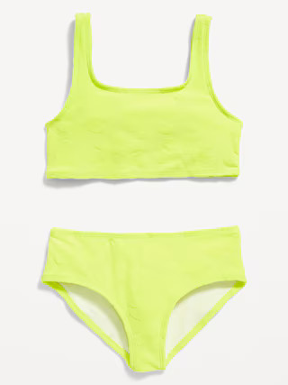 Textured Floral-Terry Square-Neck Bikini Swim Set for Girls | Old Navy (US)