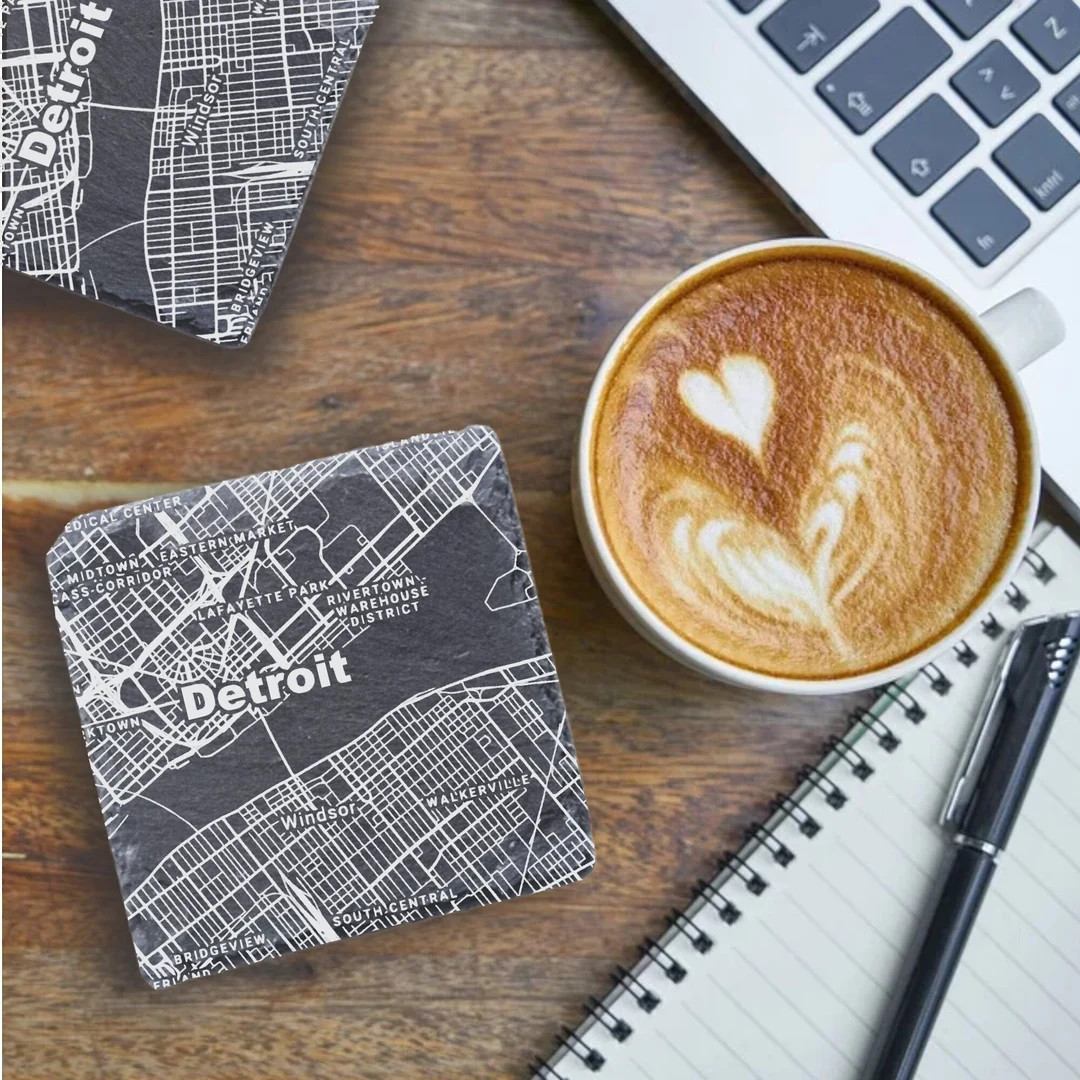 Detroit Housewarming Gift, Engraved Slate Coasters, Detroit Decor, Detroit MI Gift, Coaster Set, ... | Etsy (US)