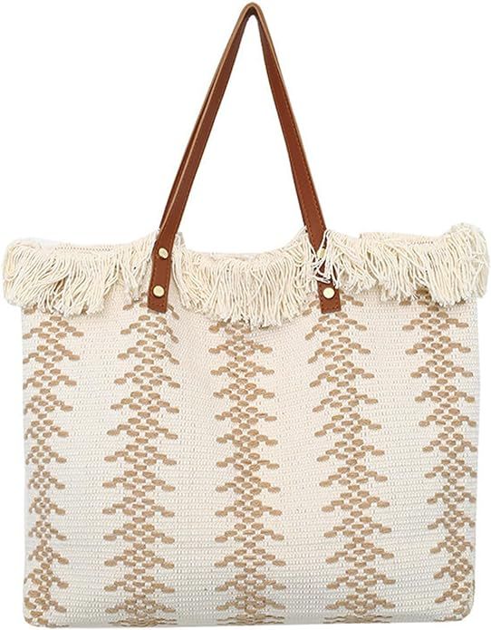 Beach Bag Canvas Tote Bag For Women Tassel Handbag For Summer Travel Vacation Big Capacity Woven ... | Amazon (US)