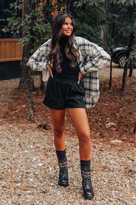 Summers still lingering, but fall is in the air!  Shop this edgy fall look from shop impressions below!

Plaid shacket, black and white fall outfit, Halloween, casual, black boots, leg warmers, high waisted fall, day date.

#LTKSeasonal #LTKSale #LTKHalloween