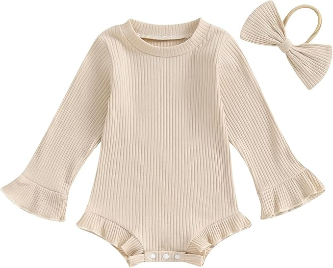 fhutpw Newborn Baby Girl Oversized Sweatshirt Romper Ruffle Long Sleeve Crewneck Onesie Sweater T... | Amazon (US)