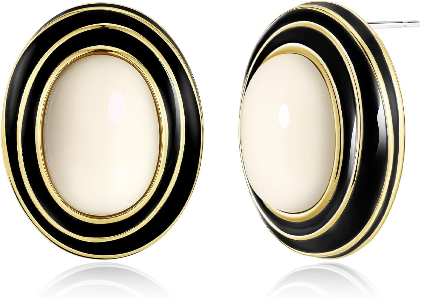 Large Chunky Brown Beige Tan 18K gold plated Round Oval Button Stud Enamel Statement Earrings for... | Amazon (US)