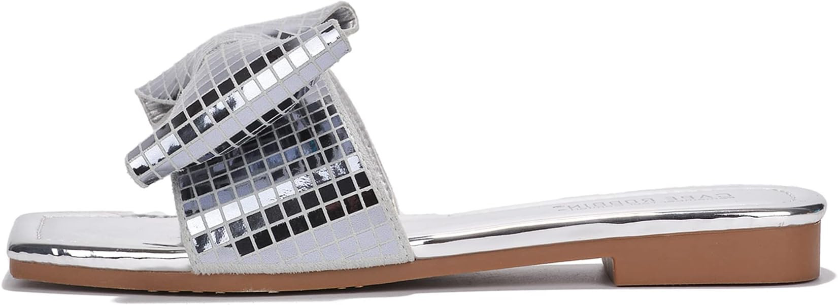 Cape Robbin Women's Slip-On Flat Sandals - Square Toe, Disco Ball Metallic Design with Bow Tie, S... | Amazon (US)