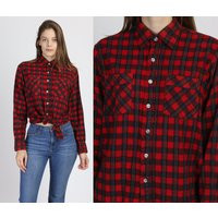 80S Red Plaid Flannel Shirt - Medium | Vintage Cotton Grunge Lumberjack | Etsy (US)