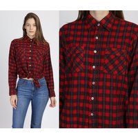 80S Red Plaid Flannel Shirt - Medium | Vintage Cotton Grunge Lumberjack | Etsy (US)