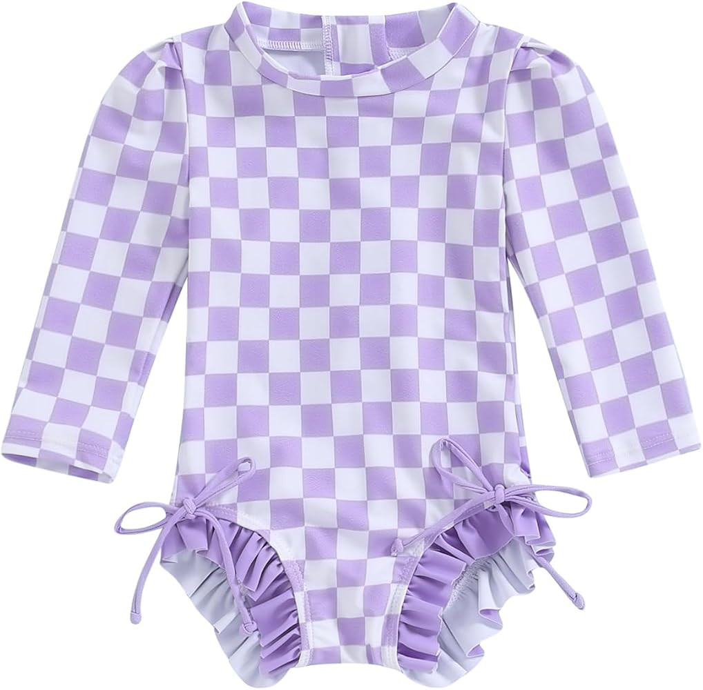 Yccutest Toddler Rash Guard One Piece Swimsuit Baby Girl Long Sleeve Ruffles Swimwear Zipper Bath... | Amazon (US)