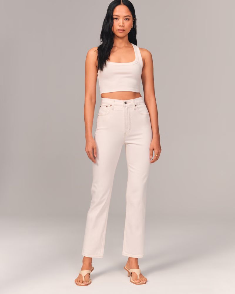 Women's Mixed Fabric Ultra High Rise Ankle Straight Jean | Women's | Abercrombie.com | Abercrombie & Fitch (US)