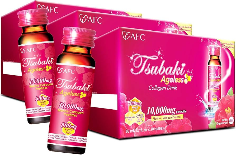 AFC Japan Tsubaki Ageless Beauty Collagen Drink from Japan with 10,000mg Marine Collagen Peptides... | Amazon (US)