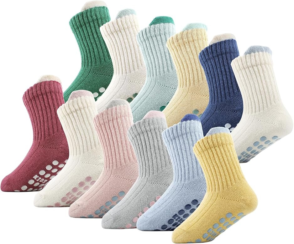 Baby Socks, 12 Pairs Toddler Ankle Socks Non Slip Cotton Grip Socks for Newborn Boys Girls 0-48 m... | Amazon (US)