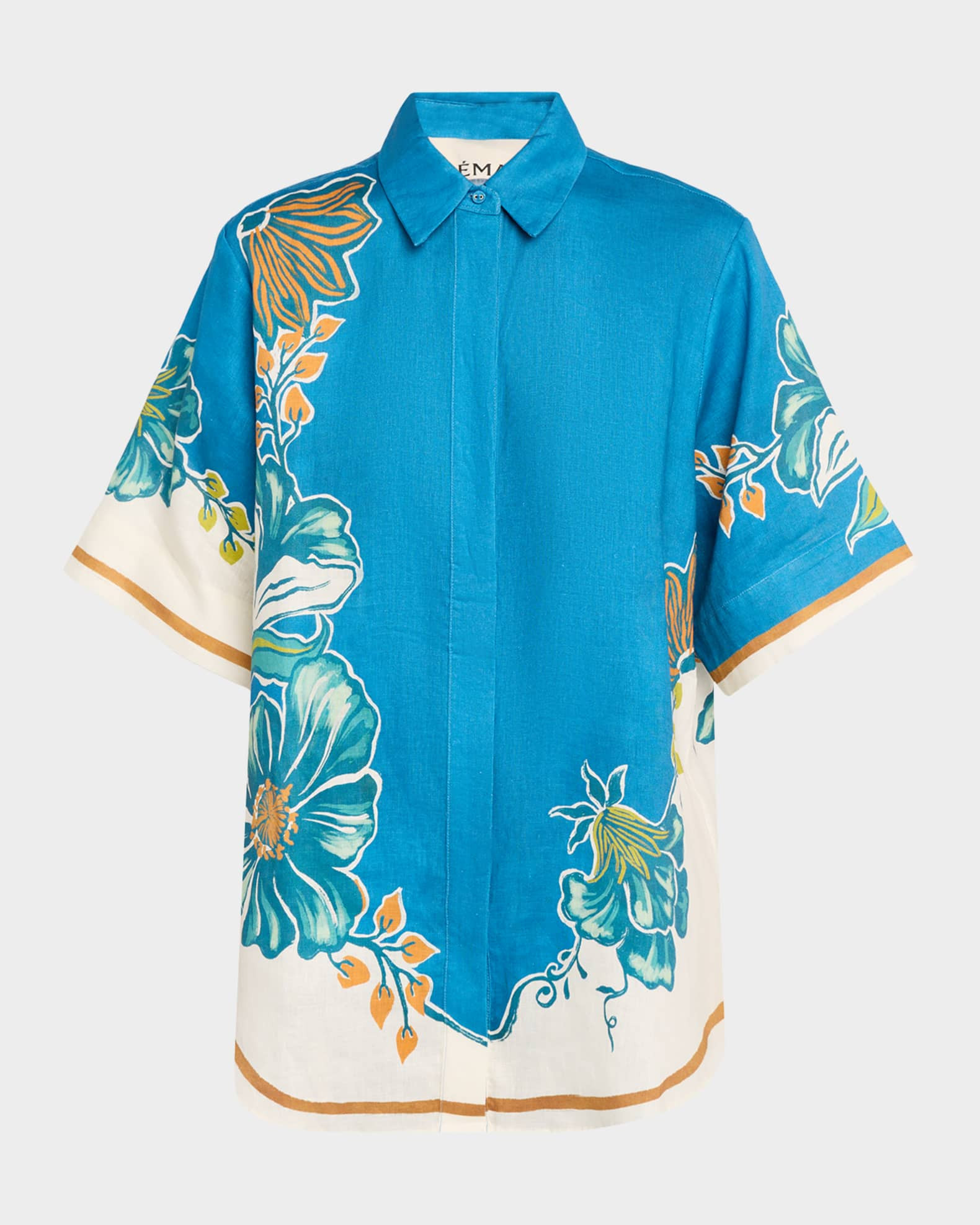 Luda Floral-Print Linen Shirt | Neiman Marcus