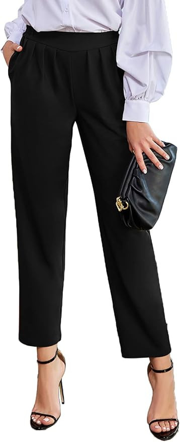 GRACE KARIN Women's Casual Work Cropped Pant Pocket Elastic High Waist Trouser Pants | Amazon (US)