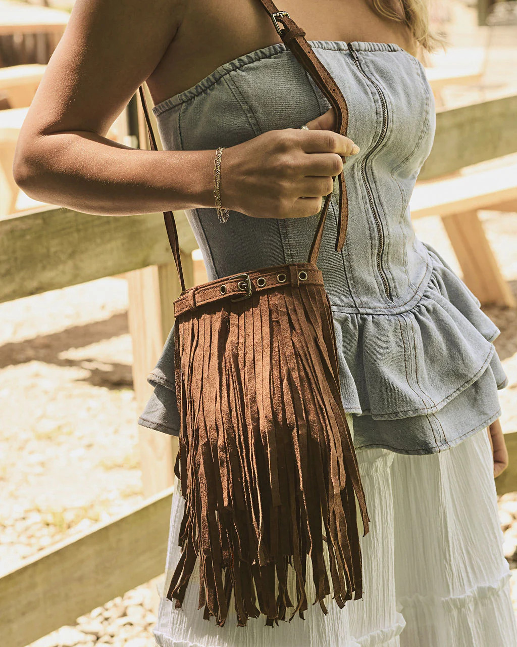 Dust Trail Fringe Faux Suede Crossbody Bag | VICI