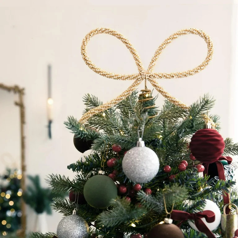 Horivan Sparkling Rhinestone Bow Tree Topper Elegant Large Bow Christmas Tree Decor with Spring B... | Walmart (US)