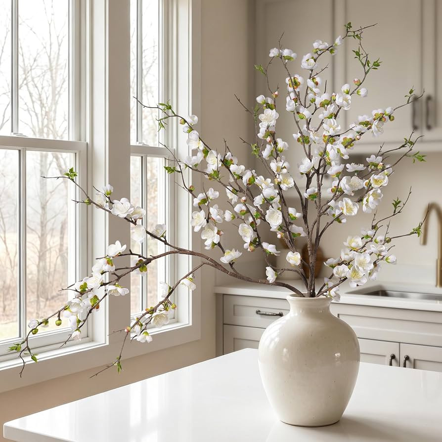 Artificial Plum Blossom Fake Cherry Blossom Branches Fake Flowers Artificial Flowers 4PCS 35.4'' ... | Amazon (US)