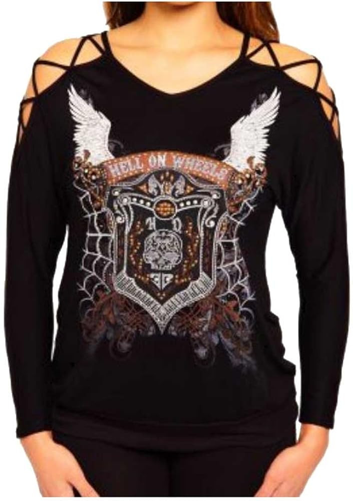 Harley-Davidson Women's Pure Hell Embellished Studded Long Sleeve Top, Black | Amazon (US)
