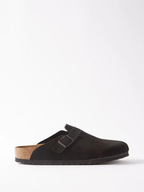 Birkenstock - Boston Buckled Suede Backless Loafers - Womens - Black | Matches (US)