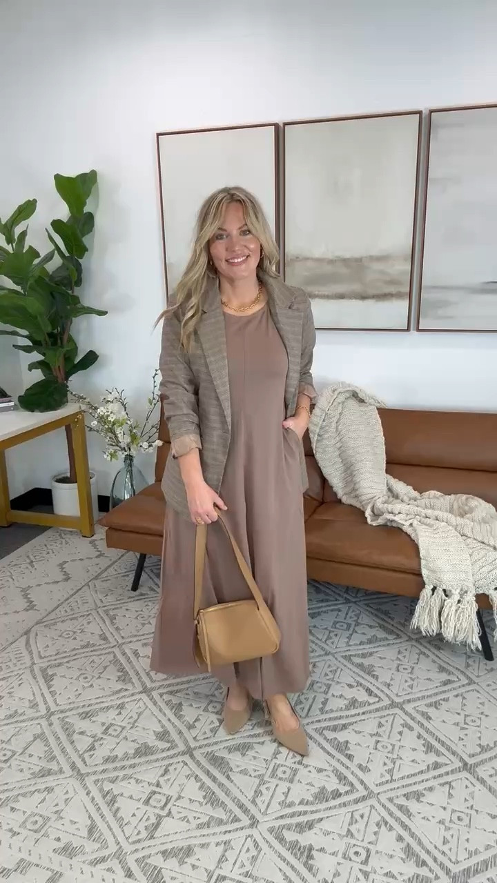 Brown maxi dress paired with a taupe plaid blazer is a chic spring workwear look. The structured blazer pulls the whole outfit together while the neutral heels keep it classic. 

brown maxi dress outfit taupe plaid blazer outfit spring workwear women neutral office outfit business casual outfit ideas chic professional style elevated everyday workwear polished spring look AudrieDollinss

#LTKOver40 #LTKSeasonal #LTKWorkwear