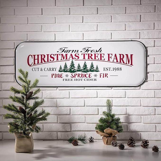 Glitzhome 43.1"H Enameled Metal Christmas Tree Signs Wall Decor Farmhouse Christmas Wall Art for ... | Amazon (US)