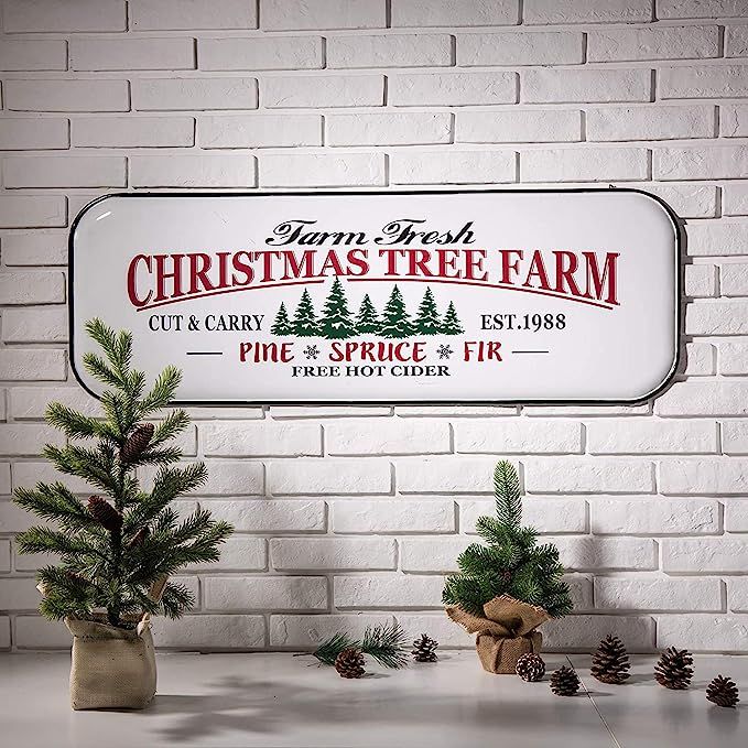 Glitzhome 43.1"H Enameled Metal Christmas Tree Signs Wall Decor Farmhouse Christmas Wall Art for ... | Amazon (US)