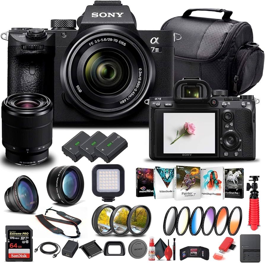 Sony Alpha a7 III Mirrorless Digital Camera with 28-70mm Lens (ILCE7M3K/B) + 64GB Memory Card + 2... | Amazon (US)