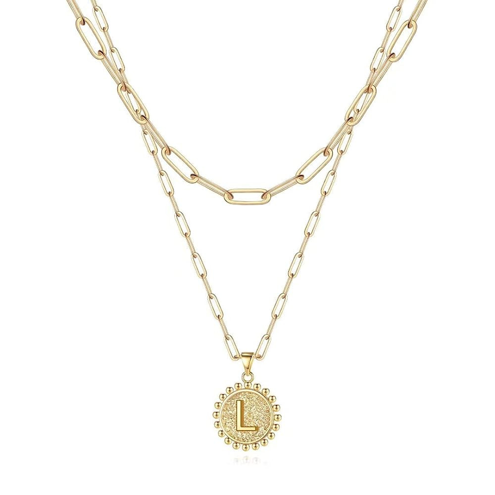 Ursteel Layered Initial Necklaces for Women, 14K-Gold-Plated Dainty Layering Paperclip Chain Neck... | Amazon (US)