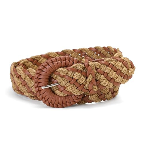 YooAi Woven Belts for Women Braided Leather Belt Wide Fashion Boho Waist Belt for Dresses Jeans Pants Brown Braided 110 M | Amazon (US)
