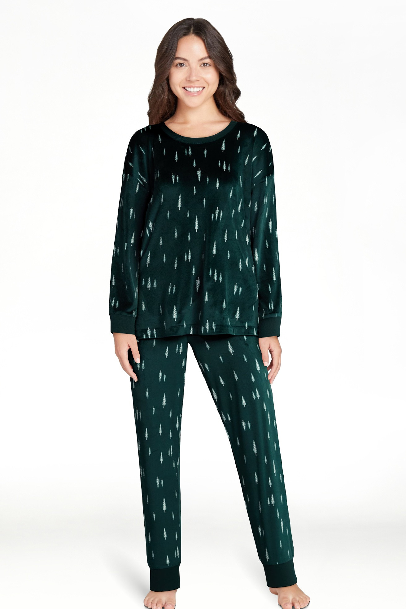 Joyspun Women’s Stretch Velour Long Sleeve Top, Pants, and Socks Pajama Set, 3-Piece, Sizes XS-... | Walmart (US)